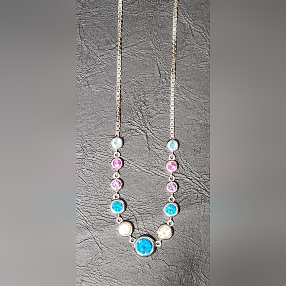 STERLING SILVER MULTI COLORED NECKLACE - Picture 4 of 9